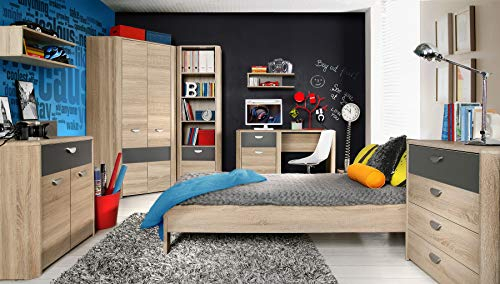 furniture24_eu Jugendzimmer Set YOOP Eckschrank Bett Schreibtisch Kommode Regal Hängeregal (Bett ohne Latterost/Matratze)