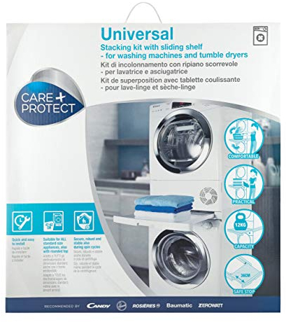 Care+Protect Universal Stacking Kit with Sliding Shelf for Washing Machines and Tumble Dryers-Suitable for Washing Machines with Depth 47-62cm-Space-Saving - Easy to Install-White - Rounded Top