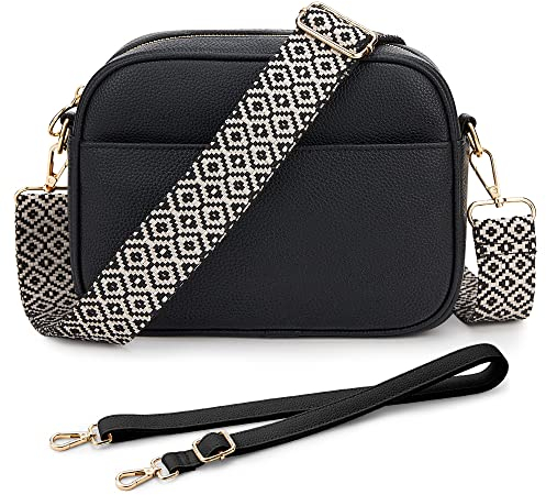 KALIDI Damen Umhängetasche, stylisch Veganem Leder Breiter Gurt Crossbody Schultertasch mit 2 verstellbaren Riemen für tägliches Arbeiten, Einkaufen, Verabredungen, Reisen