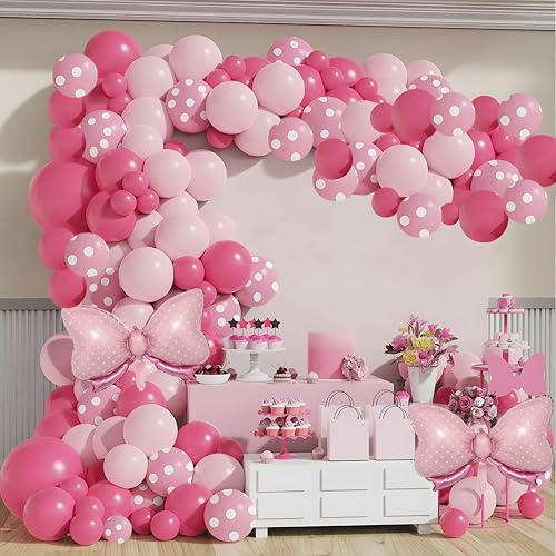Minnie Mouse Geburtstagsdeko Luftballons Rosa, Rosen Polka Luftballons Pastell Girlande Konfetti für Minnie Mouse hochzeit Geburtstags Party Set