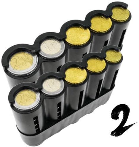 Münzhalter mit 5 Münzen, 1 schwarz und 1 transparent, geeignet für Kellner, Taxis, Straßenhändler, Lieferanten. (2 portamonedas con clasificador)