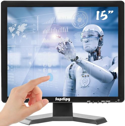 Suprlipy 38,1 cm (15 Zoll) Touchscreen, 1024 x 768, unterstützt HDMI, VGA, AV, USB, BNC, 10 kapazitive TFT-LED-Monitore für PC, Laptop, Xbox PS5, PS4, Switch, POS-Systeme, Built-in LounSpeakers