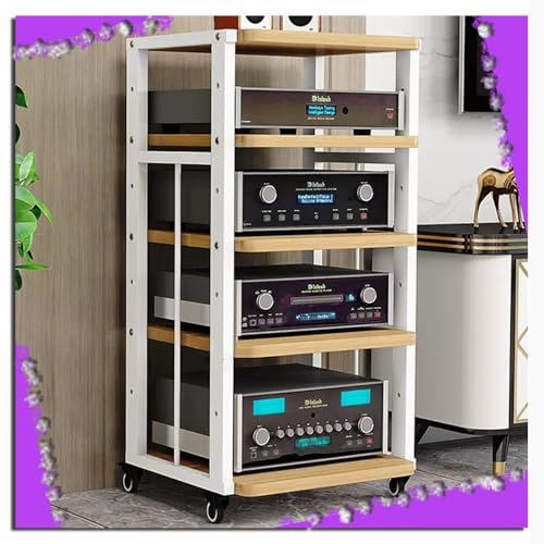 ZIUSFAC Armoire De Rangement Multimédia Mobile Rack Audio Au Sol Support Multimédia AV Etagère En Bois Réglables À 3/4/5 Niveaux Media Stand Pour Téléviseur Composants Audio Vidéo Équipement Stéréo(Wh