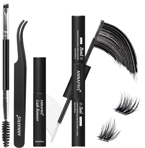 ANNAFRIS Pestañas Postizas Kit DIY Pegamento para Pestañas Pelo a Pelo Cluster Lashes con Pinzas y Pegamento(Black)