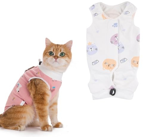 2-teiliges Katzen-Recovery-Anzug-Set, geeignet nach Kastration und Bauchoperation, OP-Body für Katzen, Erholungsanzug für weibliche Katzen, Anti-Leck-Body für Kätzchen, Katzenbekleidung