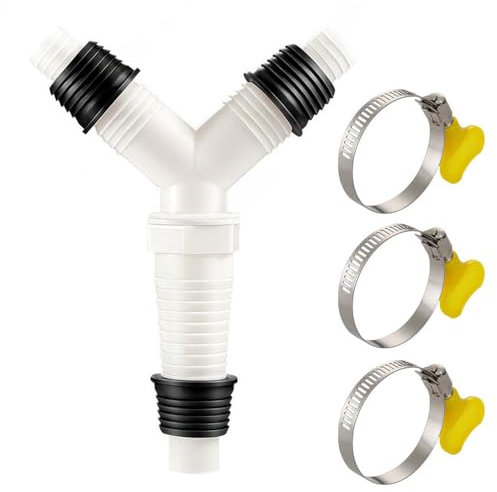 JUGUTA 1 Pièce Double Evacuation Machine A Laver, Adaptateur De Vidange Pour Machine À Laver, Adaptateur Double Pour Tuyaux De 20-32Mm, Sortie De 36Mm Avec 3 Clips