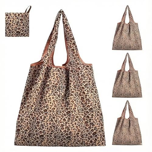 WangVipfei 4 Stück Einkaufstasche Faltbar, 56 X 40 cm Wiederverwendbarer Stoff Einkaufsbeutel, Leichte Schnelltrocknende Mehrwegtasche für Einkauf, Reise & Ausflug