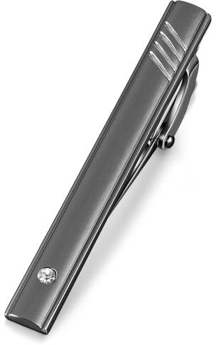 HONEY BEAR Clip Pasador de Corbata con Cristal 2.13inch Talla Normal para Hombre Necktie Boda Negocio Regalo,5.5cm (5.5cm Negro mate cepillado)