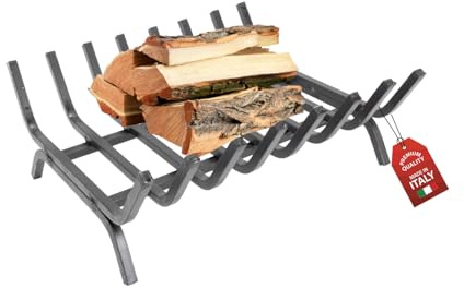 MOHOME Brucialegna per Camino in Ferro Battuto Nero Made in Italy 8 Barre Griglia 40x35x16 cm Braciere per Camino Poggia Legna Piedi Rialzati Portalegna per Caminetti Accessori Attrezzi Camino