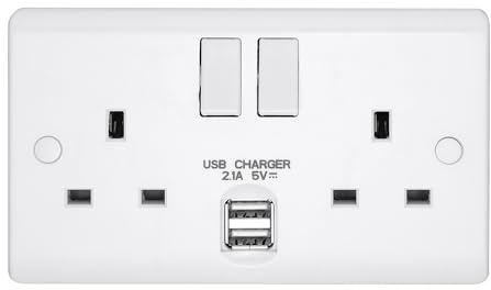 Volex Casa D1500USBNR 2 Gang Switched Socket with Dual USB Charging Port 13A White | D1500USBNR