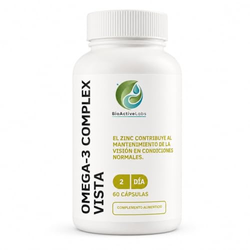 BioActiveLabs Omega 3 VISTA – Luteína, Zeaxantina y Astaxantina con Zinc y Vitamina B6 – Cuidado Visual – EPA y DHA de Aceite de Pescado – 60 Cápsulas – Sin Gluten, Sin OGM