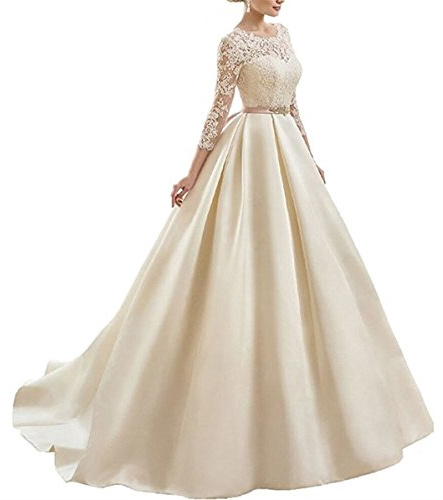 XUYUDITA Abiti da Sposa in Raso con Scollo a V e Maniche Lunghe - Bianco - Taglia 42