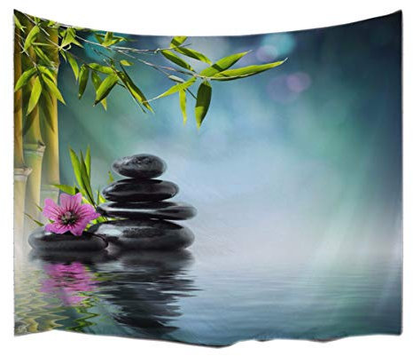 A.Monamour Green Bamboo Black Rock Stones In Water Lake Zen Garden Spa Décor Textile Yoga Mat Bed Sheet Fabric Wall Hanging Tapestry Home Décor 153x102cm/60 x40