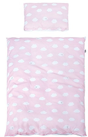 roba Parure de Lit Bébé Réversible Kleine Wolke Rosa - 2 Pièces 100% Coton - Housse de Couette 100 x 135 cm + Taie d'Oreiller 40 x 60 cm - Rose Imprimé Nuage / Motif Pois