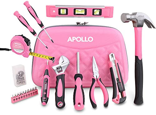Apollo 21-tlg. Pinkes Werkzeug in einer stylischen Werkzeugtasche mit Reißverschluss für die Frau im Haus – Haushaltswerkzeug Set mit Hammer und Schraubenzieher-Set
