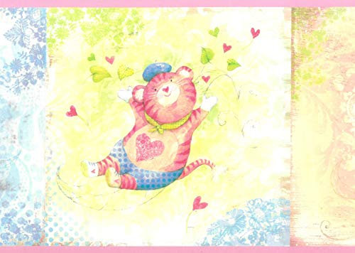Dundee Deco BD6227 Tapeten Bordüre, vorgeklebt, für Kinder, Grün, Blau, Pink, Zirkus-Tiere, Tapetenbordüre Retro-Design, 4,57 m x 15,24 cm