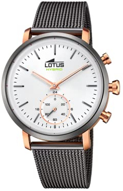 Lotus Uhr Smart Herren Hybrid Connected aus Edelstahl 316l | Grau, Analog, Wasserdicht 10 ATM 18805/1, Musiksteuerung, Schrittzähler, Anrufbenachrichtigung und -ablehnung
