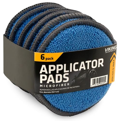 Viking Microfiber Car and Tire Wax Applicator Pads and Cleaning Pads - Blue/Grey, 5 in. Diameter, 6 Pack