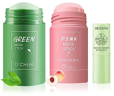 Green Stick 2 Stück Green Mask Stick Green Stick Mitesser Honigpfirsich Greenstick Mask Stick Green-Stick Grüntee Maske Mitesser Green Tea Deep Cleansing Blackhead mit 1 Kühle Feuchtigkeitscreme