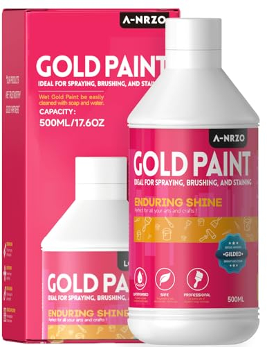 ANRZO Pintura acrílica dorada metálica 500 ml, pintura Gold Leaf para arte, pintura, manualidades, muebles, gruesa y no se decolora (oro real)