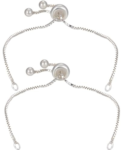 Beebeecraft 1 Caja 2 Pulseras Deslizantes Ajustables de Plata de Ley con Cuentas Italianas, Cadena de Eslabones para Hacer Joyas Artesanales