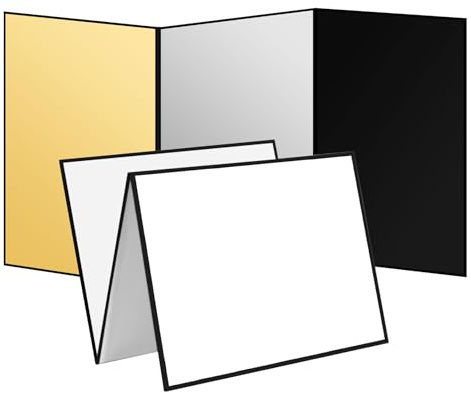 Meking 12 x 8 Light Reflector, 4 in 1 Photography Reflector Cardboard, Folding Light Diffuser Board for Food and Product Photography Lighting - White/Black/Glod/Silver