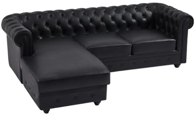 Vente-unique - Chesterfield-Ecksofa - Ecke Links - Leder - Schwarz - Toledo