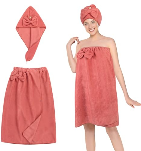 Oemmn 2 Pezzi Rome da Sauna per Donne con Cuffia da Doccia Spugna - Coperta per Sauna Premium Vestibilità Perfetta per Esperienza Sauna Antiscivolo, Soffice e Morbido