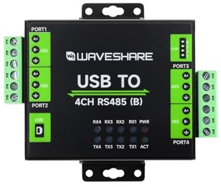 Waveshare Industrial Isolated USB to 4-Ch RS485 Converter (B), CH344L Chip, Multi Protection Circuits, Multi Systems Support, Aluminium Alloy Case, Wall-Mount & Rail-Mount Support