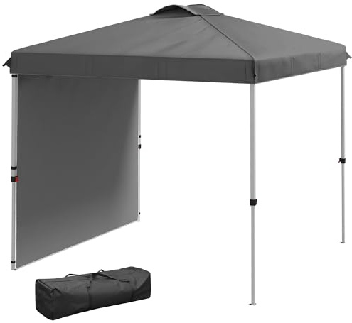 Outsunny Carpa Plegable 2,5x2,5 m Cenador de Jardín con 1 Pared Lateral Altura Ajustable en 3 Niveles Anti-UV Impermeable y Bolsa de Arena Gazebo para Exterior Camping Fiestas Gris Oscuro