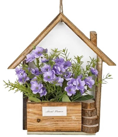 Fioriera da parete, creativa da appendere, a forma di casa, in legno, per esterni, da appendere, per fiori secchi e vegetazione artificiale