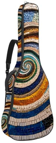 Schöne Akustikgitarre Tasche für 40/41/42 Zoll Gitarren Mehrere Taschen und Schutzschicht Mosaik Spiralmuster, Mehrfarbig Nr. 04, 42.9x16.9x4.7 in, Gitarrentasche