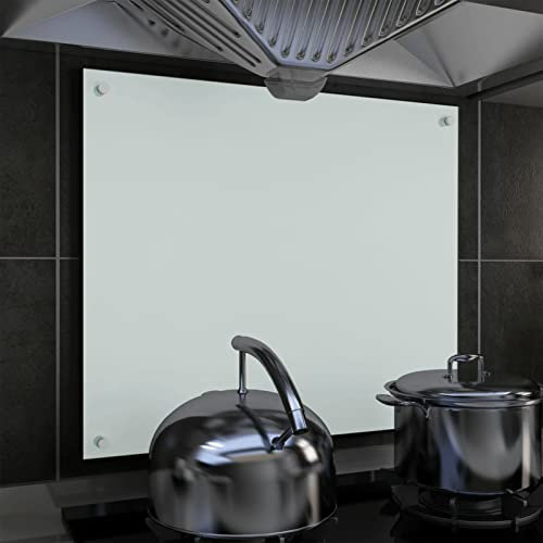 Sufrk Kitchen Backsplash White 70x60 cm Tempered Glass,Tempered Glass Splashback for Kitchen,Toughened Glass Heat Resistant Splashbacks for Cookers - Pre-Drilled Holes with Fixing