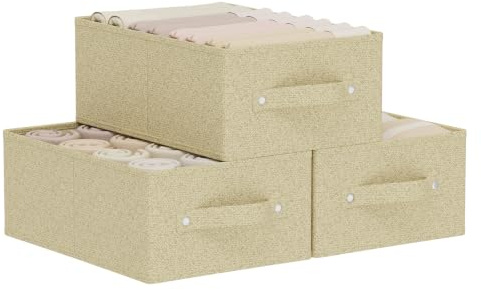 ENUMAIL 3er Cajas de Almacenamiento con Mango, Cestas Almacenaje de Tejidos con Manijas, Contenedor Organizadoras de Ropa Cúbicas, Disponibles Para Edredones, 33×23×14cm, Gris y Beige