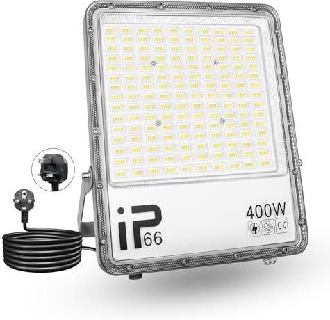 PICAA 400W LED Flood Light Outdoor,40000LM LED Work Light Cool White 6500K LED Security Light Waterproof IP65 Wall Light for Front Door, Warehouse, Parking Lot, Yard, Streets with Plug(1 Pack)