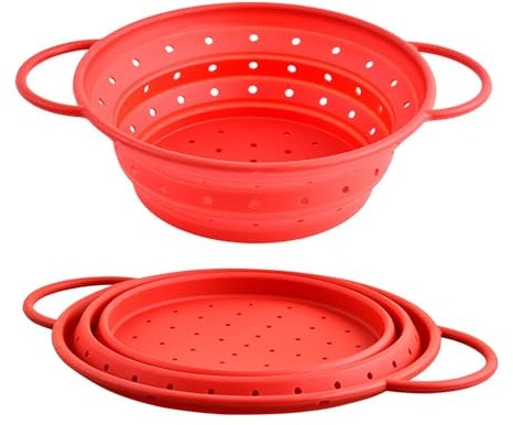 Colino pieghevole, colino in silicone, setaccio morbido e pieghevole per frutta e verdura con manici - Cestino per pasta resistente al calore versatile per insalate di spaghetti ai frutti di bosco