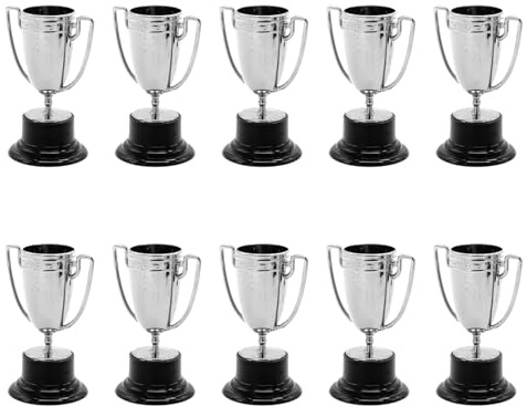 Harilla 10 Trofei Mini per Bambini E Adulti, Piccole Coppe per Giochi Sportivi E Cerimonie, Argento