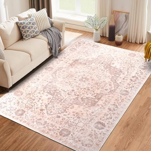 TUKDAK Vintage Tapis Salon 160x230cm, Rose Orange Tapis Chambre Enfant Lavable en Machine, Doux Poil Ras Antidérapant Rug pour Salle à Manger, Bureau, Chambre D'enfant, Bureau, Cuisine, Chambre Adulte