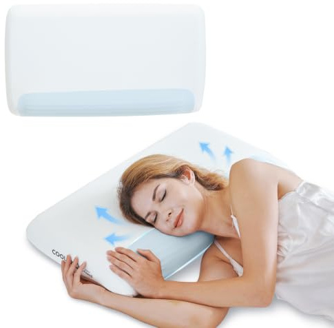 Coolux Sleep Memory Foam Nackenstützkissen Öko-Tex Ergonomisches Kopfkissen | Memory Foam Kühlender Kopfkissen 40x72 mit 2 Höhen (10/11.5cm) für Seiten-, Rücken- und Bauchschläfer, Waschbarer Kissenbezug