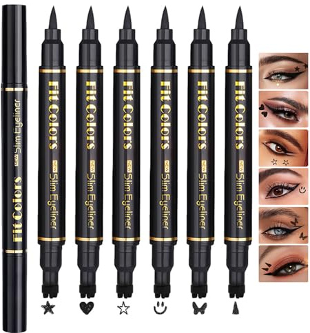 6PCS Matita per Eyeliner Liquido a Doppia Punta, Liquid eyeliner Stamp Pencil, Penna per eyeliner Nero a Forma di Ali per Donna, Stencil per Eye liner, Trucco per Tatuaggi a Lunga Durata (B, M)