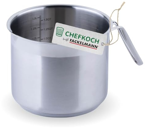 FACKELMANN Chefkoch Milchtopf aus Edelstahl 18/8 Leipzig - ø14 cm, Aluminium-Kern, für alle Herdarten inkl. Induktion – spülmaschinengeeignet