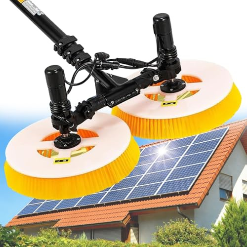 Himopuer Professionelle Solar-reinigungsbürste für den Außenbereich, Doppelrotationskopf,65cm/25.59in Arbeitsbreite,Teleskopstange, wasserdicht&energiesparend,für PV-Anlagen(Mains Electricity,7.5M)