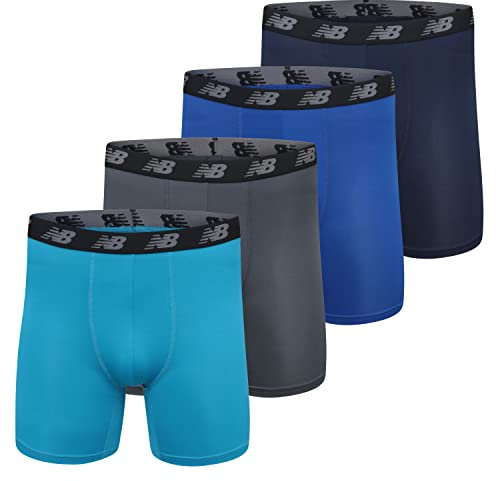 New Balance Men's 5 Performance No Fly Boxer Brief (4 Pack), Thunder/Maldives Blue/Team Royal/Pigment, M
