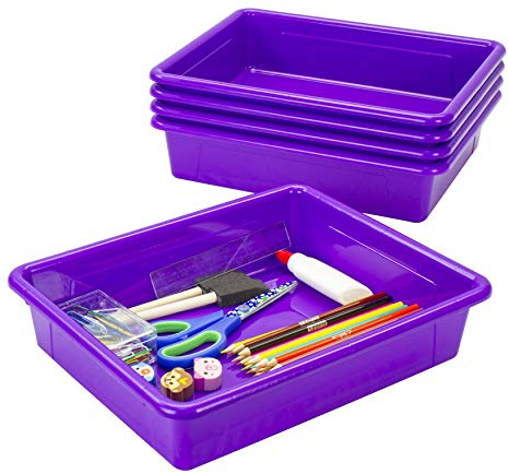 Storex Flaches Aufbewahrungsfach in Briefgröße, Organizer-Mülleimer für Klassenzimmer, Büro und Zuhause, Violett, 5er-Pack (62521U05C)