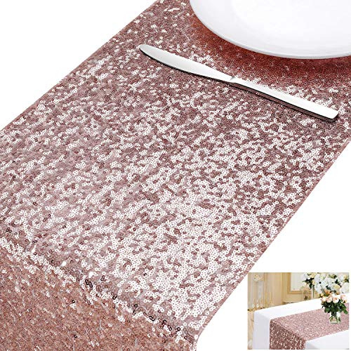 MengH-SHOP Tischläufer Pailletten Rosegold Tischdecken Tischfahne Dekoration für Party Hochzeit Geburtstag Baby Duschen 30 * 280cm