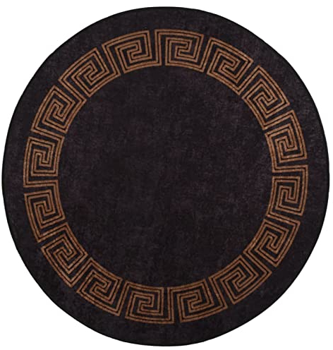 Tidyard Teppich Wohnzimmerteppich Fellteppich Läufer Bettvorleger Schlafzimmer Waschbar rutschfest Pflegeleicht Schwarz und Golden φ120 cm
