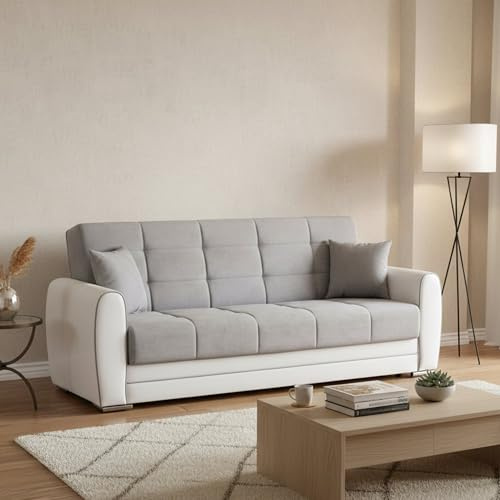 Dmora Schlafsofa 3-Sitzer Luis 220x84 cm Weiß Stauraum
