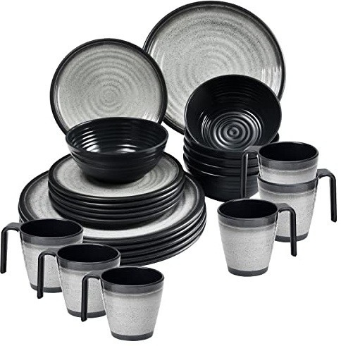 Camping Geschirr Set Melamin 6 Personen Tellern 24 Teile Outdoor Wohnwagen
