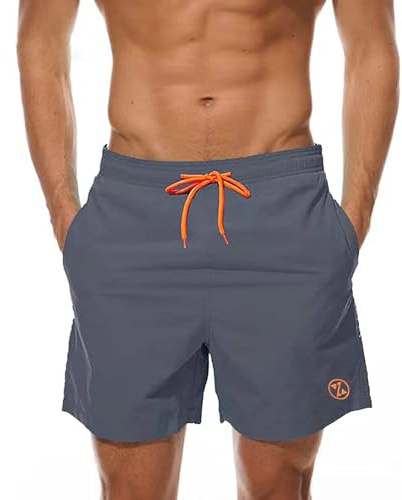 ZOXOZ Badshorts för män med fickor, snabbtorkande, herrtröja med nät, Färg: grå, S