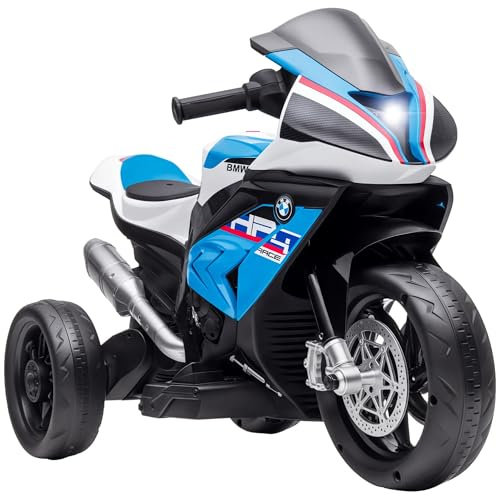 HOMCOM Barn elektrisk motorcykel barnmotorcykel 6 V elfordon elektrisk trehjuling barnfordon med 3 musiklägen 2,5 km/h elmotorcykel för barn från 18 månader, PP metall blå 82,5 x 42 x 54 cm